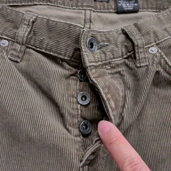 John Varvatos Bowery Corduroy Pants Mens 32x33 Button Fly Olive Green Brown EUC - Picture 3 of 11